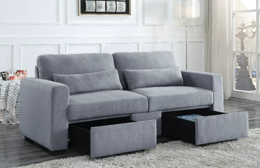 Sofa with 2 Storage Drawers and Long Pillows