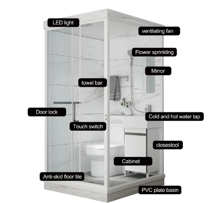 High quality Bathroom pod with shower set wash basin faucet and toilet functions for Tiny Homes #2015