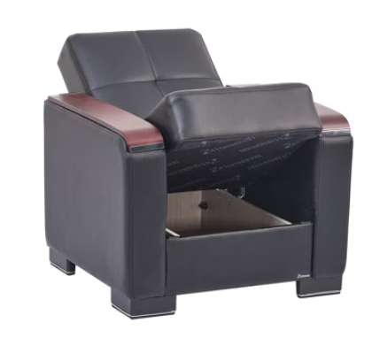 Leather Convertible 3-in-1 Sleeper Arm Chair With Secret Storage
