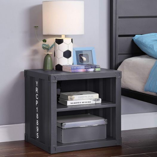 Shipping Container Cargo Nightstand in Gunmetal and Gray