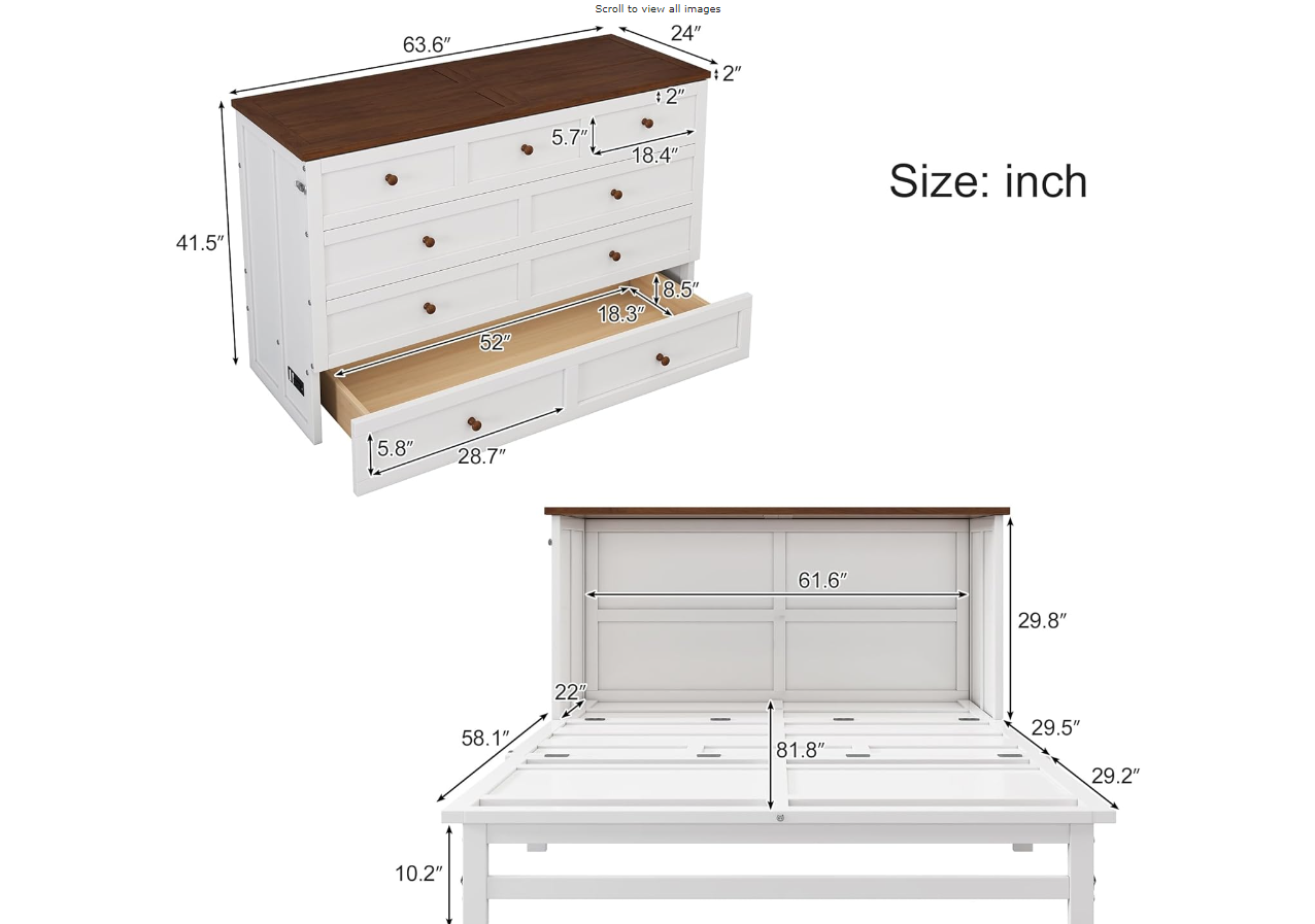 Queen Size Murphy Bed With Extra Drawer on The Bottom